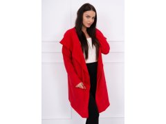 Volná bunda s kapucí v červené barvě