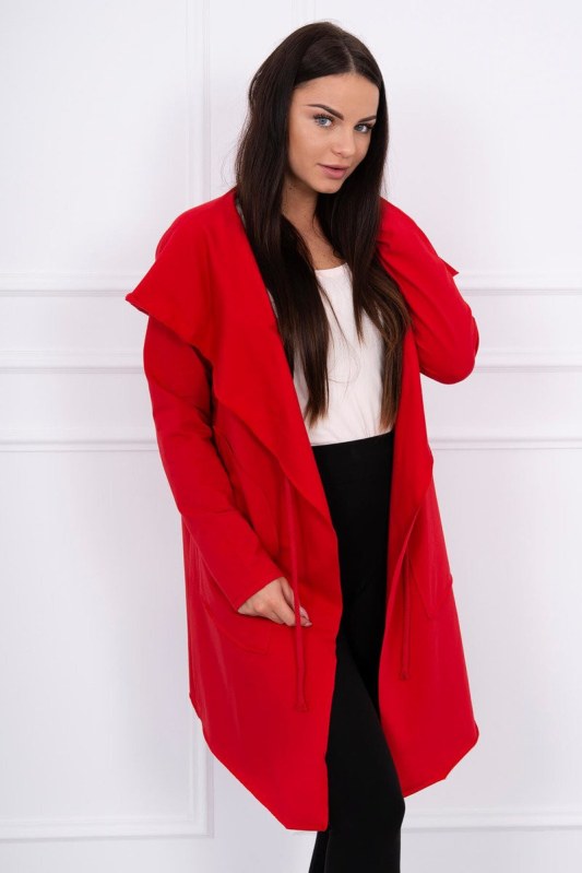 Volná bunda s kapucí v červené barvě - Dámské oblečení bundy