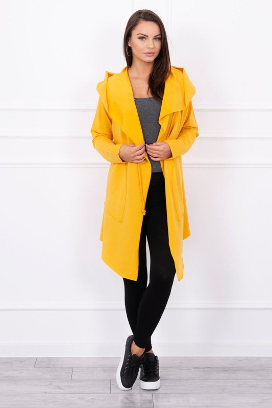 Volná bunda s kapucí v hořčicové barvě - Dámské oblečení bundy