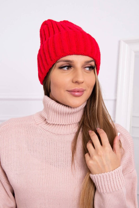 Čepice s rolováním Magda K293 červená - Dámské oblečení doplňky čepice, rukavice a šály