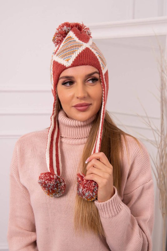 Dámská klapka na uši Eunika K322 červená - Dámské oblečení doplňky čepice, rukavice a šály
