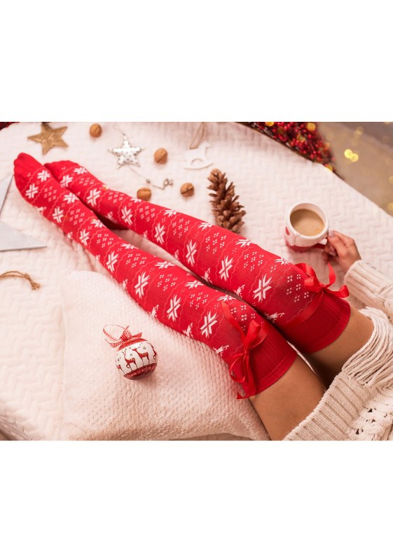 Dámské nadkolenky 1139 Vánoční s mašlí červené - Milena - ponožky