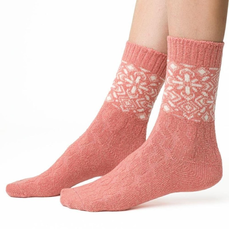 Ponožky s vlnou 093 lososové norský vzor - ponožky
