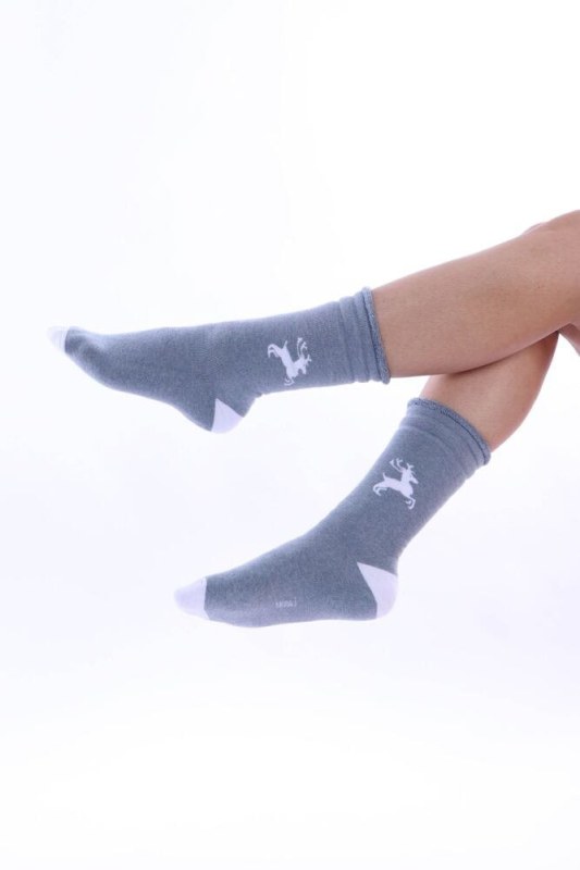 Hřejivé ponožky Magic time modré se sobem - Dámské oblečení doplňky ponožky