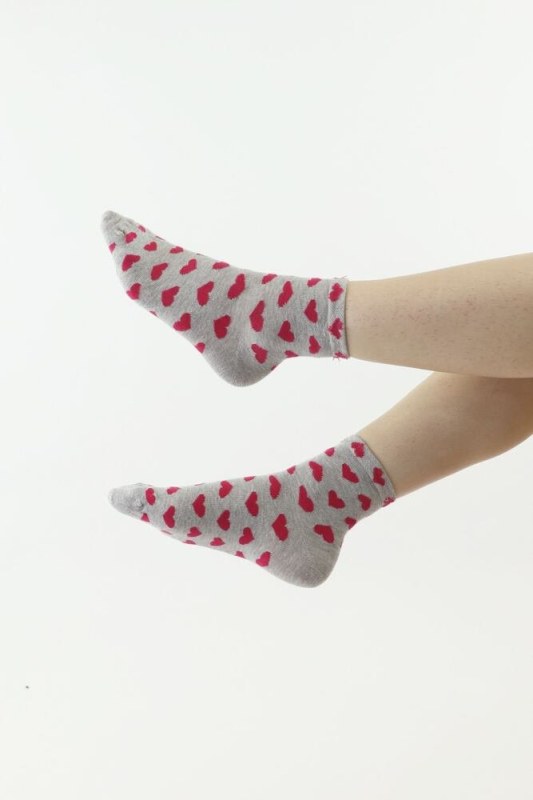 Dámské ponožky 113 šedé se srdíčky - Dámské oblečení doplňky ponožky