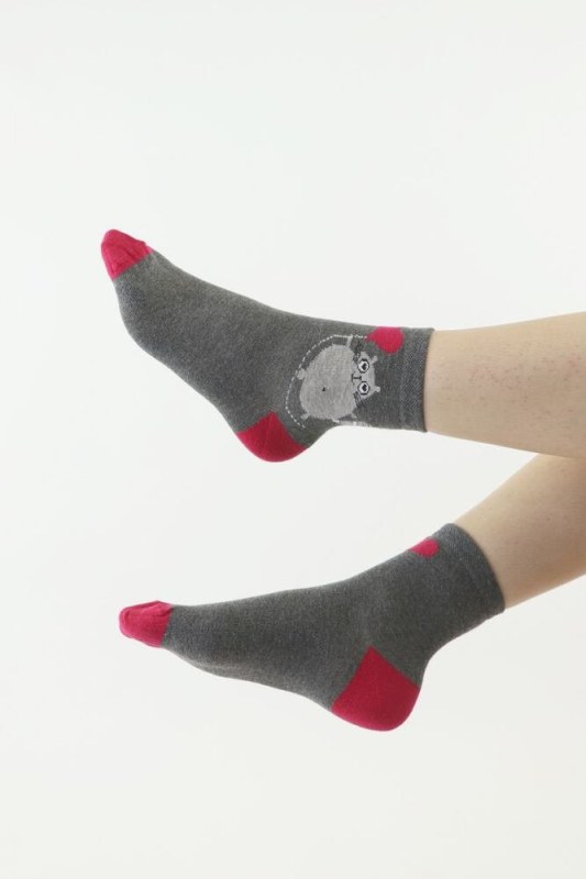 Dámské ponožky 113 šedé s kočkou - Dámské oblečení doplňky ponožky