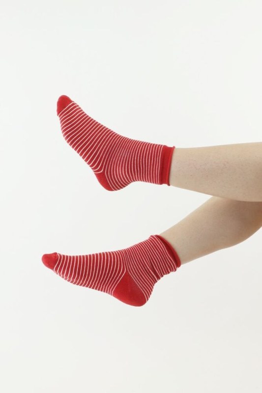 Thermo ponožky 83 červené s bílými pruhy - Dámské oblečení doplňky ponožky