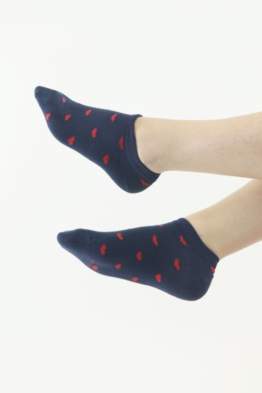 Kotníkové ponožky 36 tmavě modré se srdíčky - Dámské oblečení doplňky ponožky