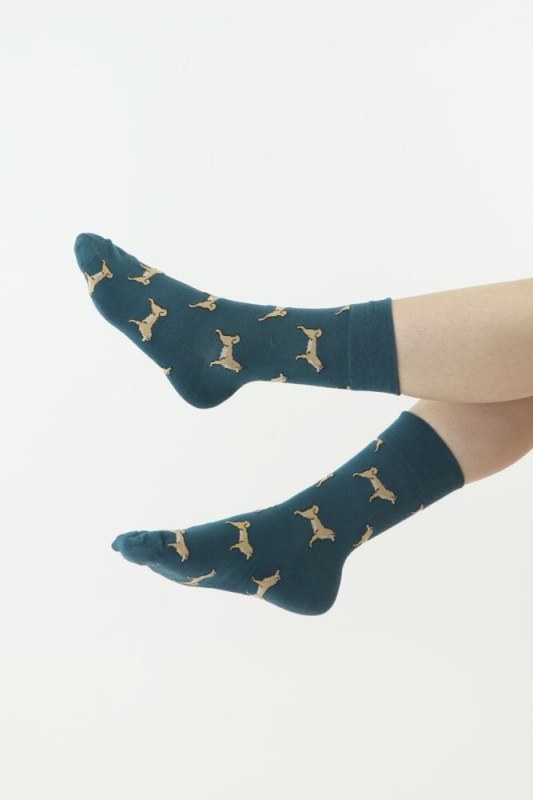 Veselé ponožky 17 zelené se psy - Dámské oblečení doplňky ponožky