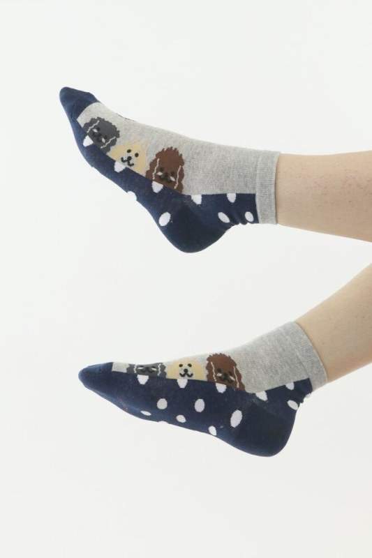 Zábavné ponožky 21 modro-šedé se psy - Dámské oblečení doplňky ponožky