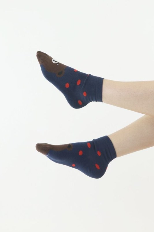 Zábavné ponožky Bear modré s červenými puntíky - Dámské oblečení doplňky ponožky