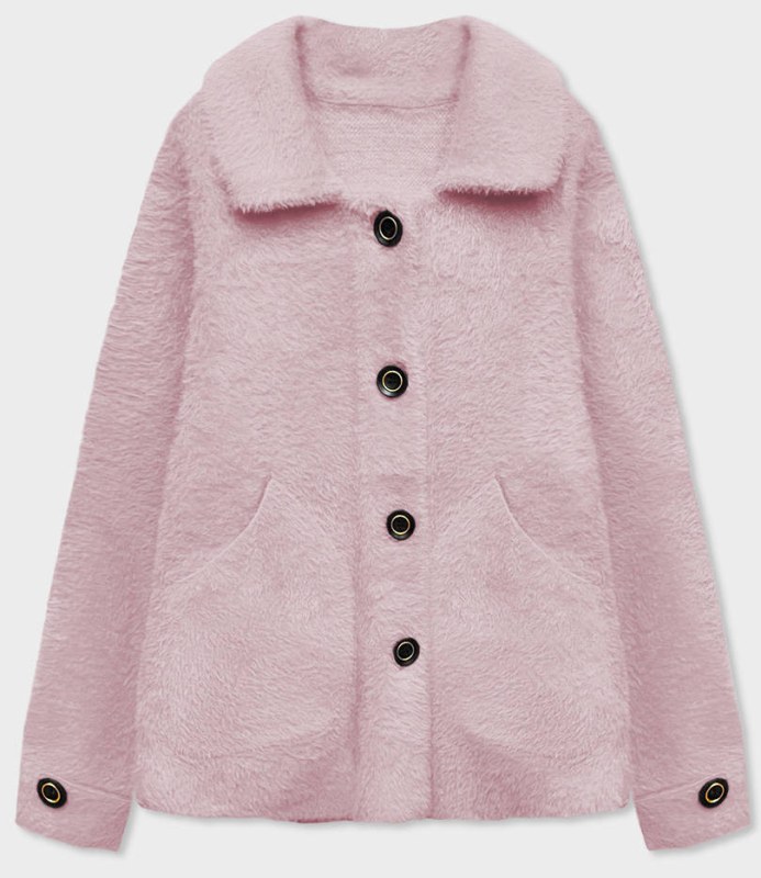 Světle růžový krátký přehoz přes oblečení typu alpaka na knoflíky (537) - Dámské oblečení kabáty
