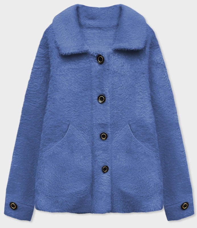 Světle modrý krátký přehoz přes oblečení typu alpaka na knoflíky (537) - Dámské oblečení kabáty