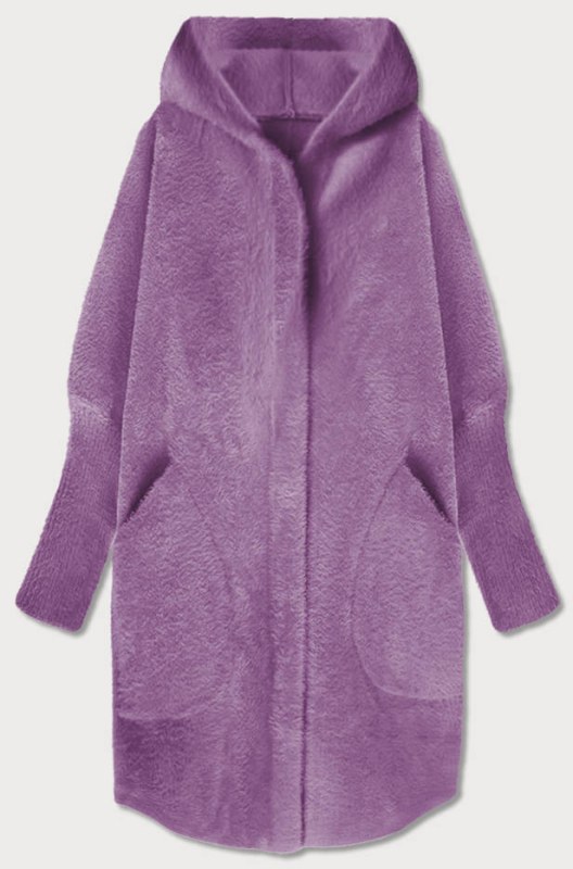 Dlouhý vlněný přehoz přes oblečení typu "alpaka" v barvě lila s kapucí (908) - Dámské oblečení kabáty