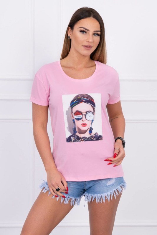 Dámská grafická halenka pudrově růžová - Dámské oblečení košile a halenky