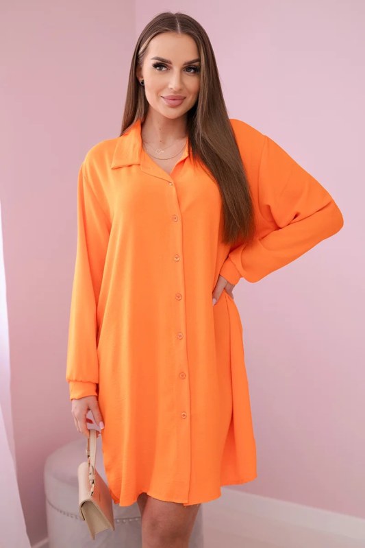 Dlouhá košile s viskózou pomeranč - Dámské oblečení košile a halenky
