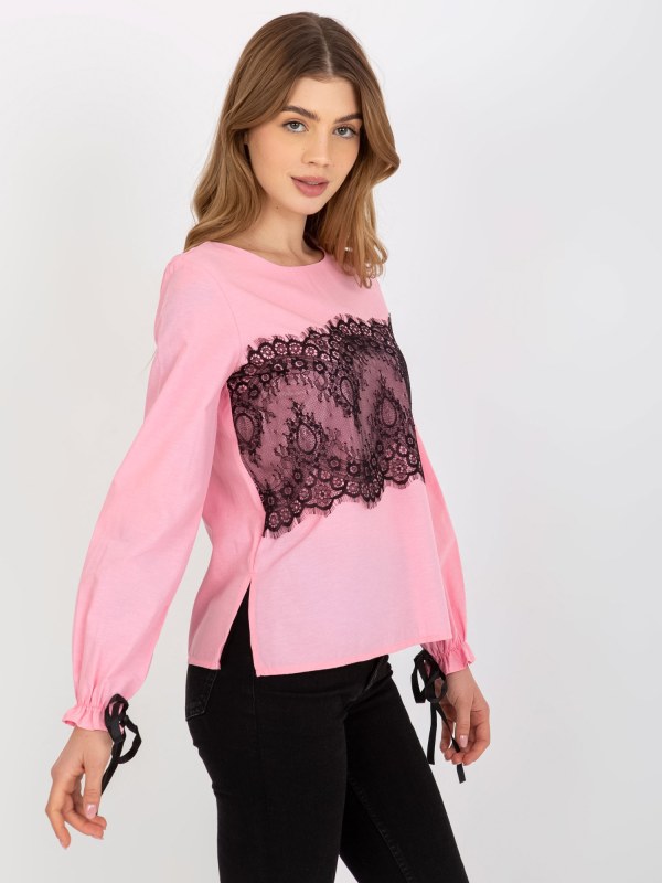 Růžová bavlněná společenská halenka - Dámské oblečení košile a halenky