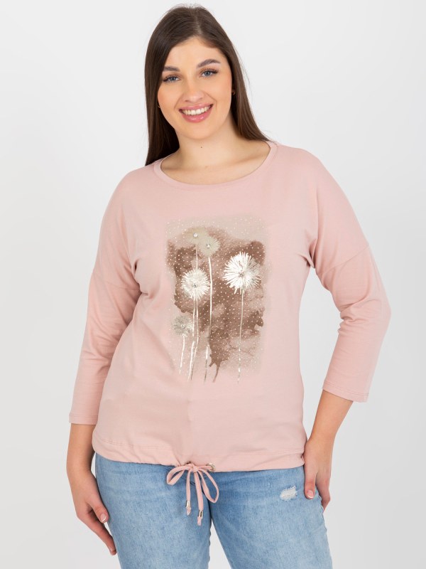 Světle růžová dámská halenka plus size s nášivkami - Dámské oblečení košile a halenky