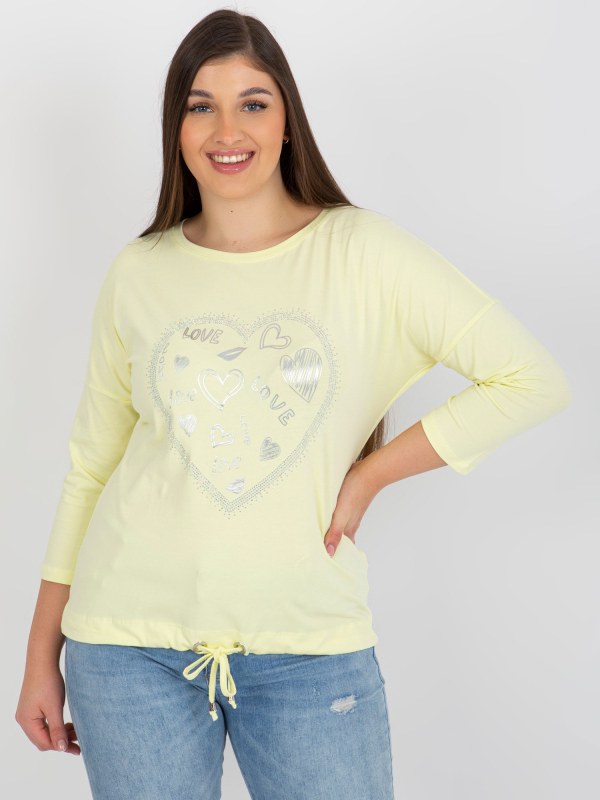 Světle žlutá dámská halenka plus size s 3/4 rukávem - Dámské oblečení košile a halenky