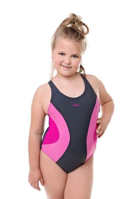 Dívčí jednodílné plavky Bibione II šedo-růžové - plavky