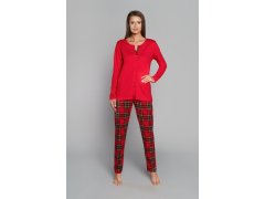 Dámské pyžamo Zorza dlouhé rukávy, dlouhé nohavice - červená/potisk 6586259