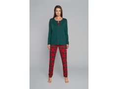 Dámské pyžamo Zorza, dlouhý rukáv, dlouhé nohavice - zelená/potisk 6586260