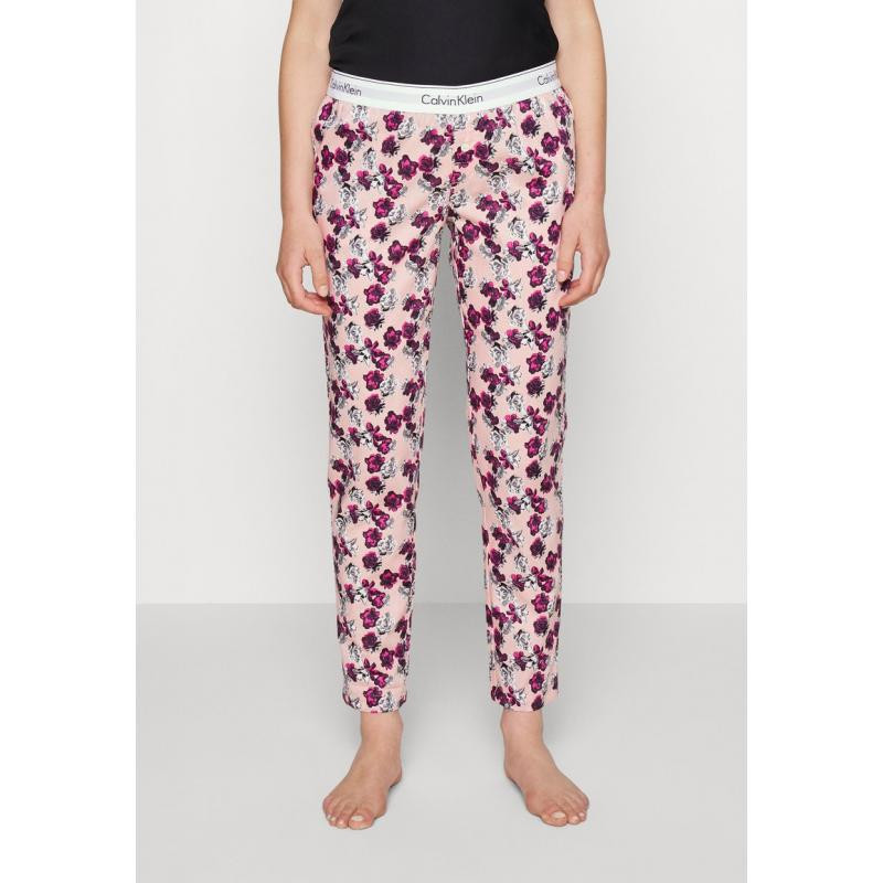 Dámské pyžamové kalhoty QS6158E 1F7 - meruňková/kytičky - Calvin Klein - Dámské oblečení pyžama