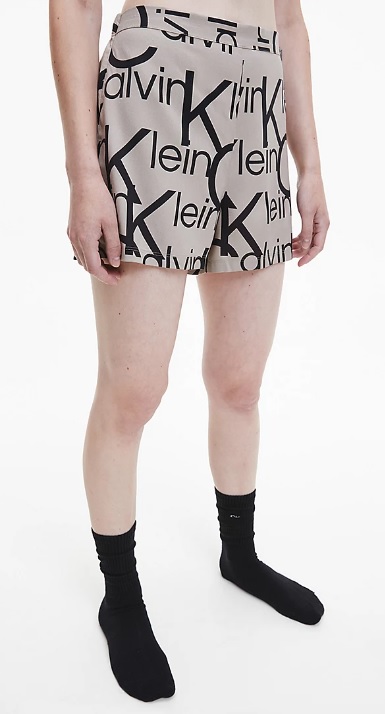 Dámské pyžamové kraťasy QS6851E 5VM béžová/černá - Calvin Klein - Dámské oblečení pyžama