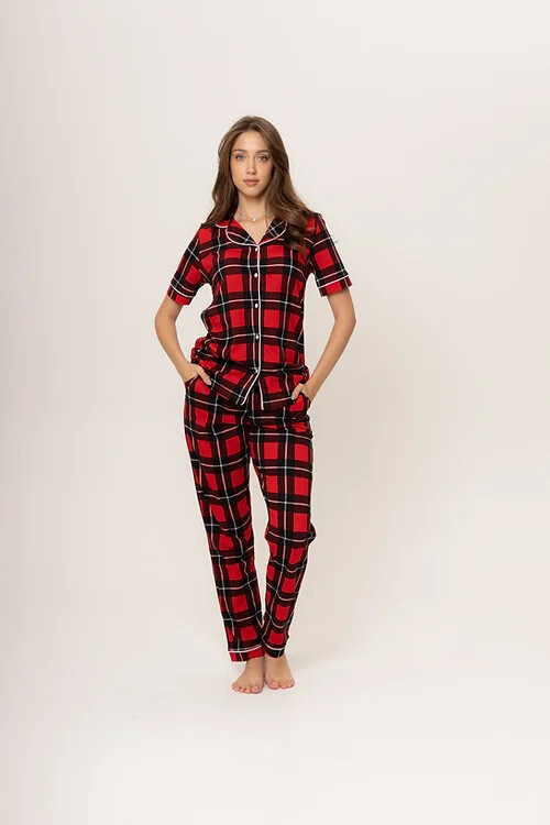 Dámské pyžamo 180/153 červeno černé káro - Karol - Dámské oblečení pyžama