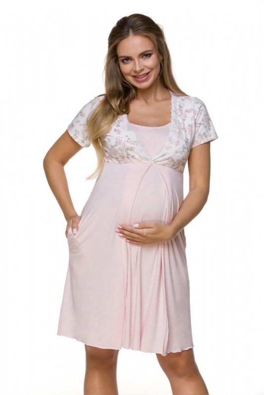 Dámská noční mateřská košilka 3123 / 155625 Oudr růžová s ecru - Lupo Line - pyžama