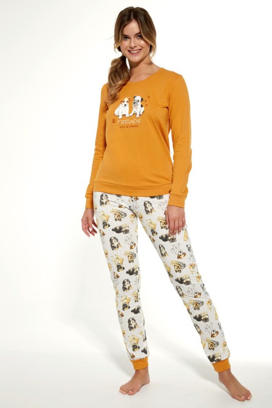 Dámské pyžamo 671/305 DOGS Tmavě žlutá s ecru potisk - Cornette - pyžama