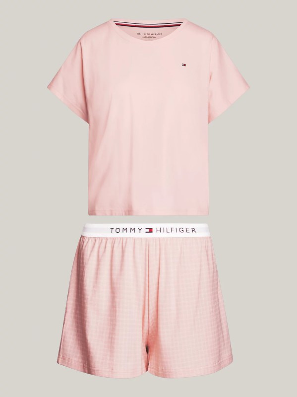 Dámské pyžamo SS JERSEY PJ SET UW0UW05425 0SK sv. růžové - Tommy Hilfiger - Dámské oblečení pyžama