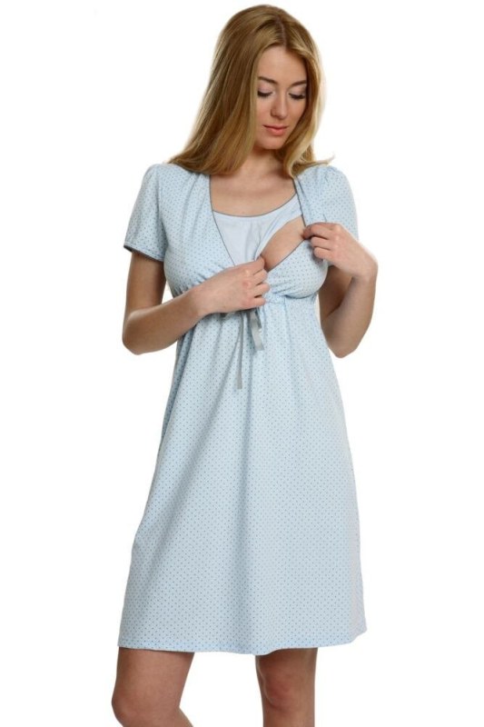 Bavlněná těhotenská noční košile Felicita modrá - Dámské oblečení pyžama