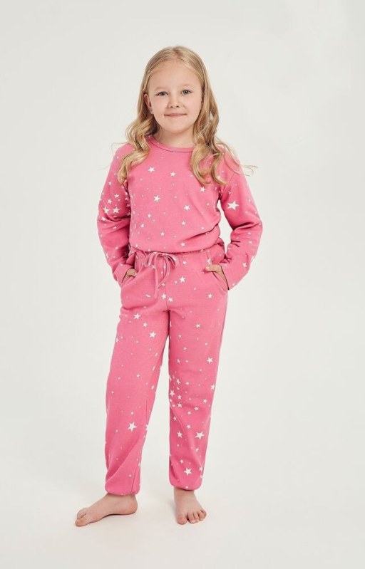 Zateplené dívčí pyžamo Erika růžové s hvězdičkami - Dámské oblečení pyžama