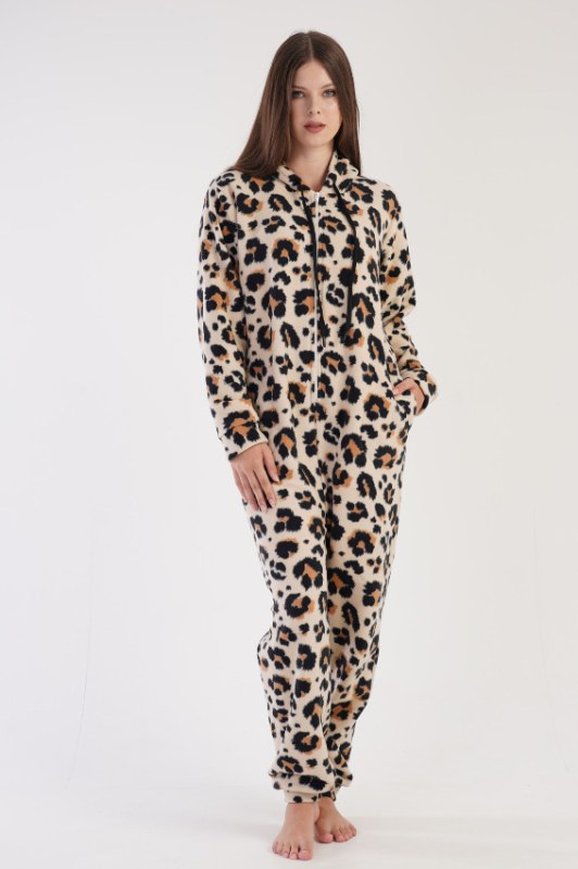 Noční polar overal Leona s leopardím vzorem - pyžama