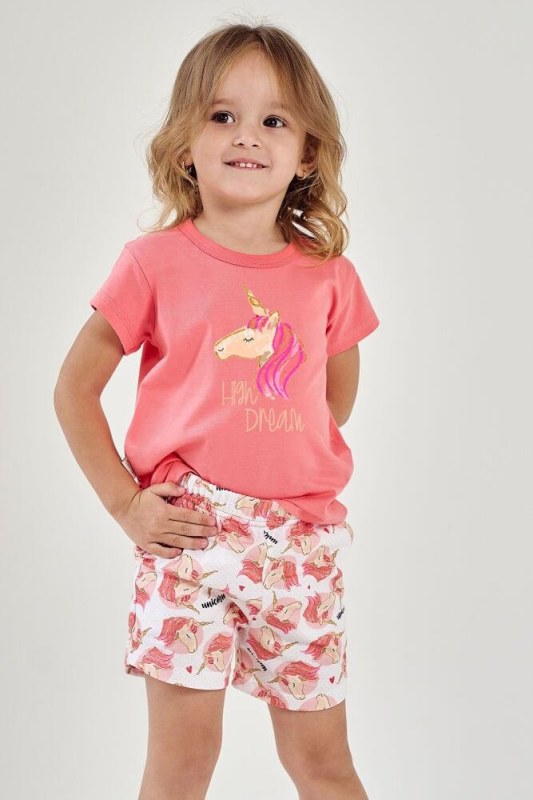 Letní dívčí pyžamo Mila růžové s jednorožcem - Dámské oblečení pyžama