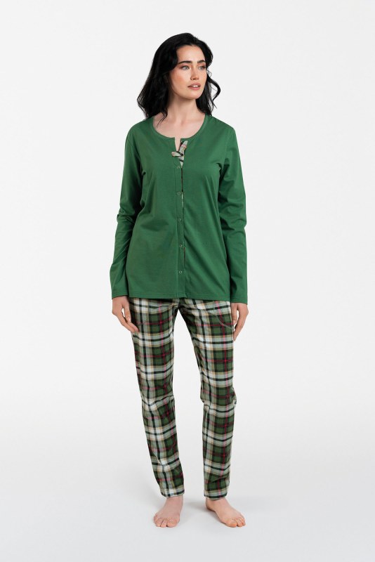 Dámské pyžamo Asama dlouhé rukávy, dlouhé nohavice - zelená/potisk - Dámské oblečení pyžama