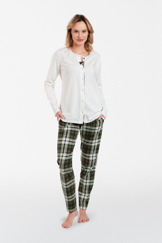 Dámské pyžamo Asama s dlouhým rukávem, dlouhé kalhoty - ecru/potisk - Dámské oblečení pyžama