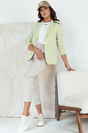 LINARO dámská pruhovaná bunda bílá a zelená Dstreet PY0088 - Dámské oblečení pyžama