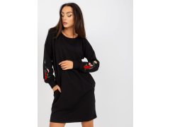 Černé mini mikinové šaty s výšivkou RUE PARIS