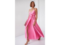 Dámské saténové maxi šaty s růžovými ramínky