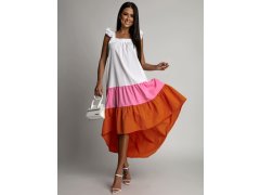 Letní šaty na ramínka s delšími zády, růžové a oranžové