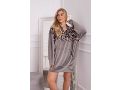 Velurové šaty s leopardím vzorem šedé