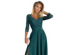 Elegantní dlouhé šaty s krajkovým výstřihem Numoco AMBER - zelené