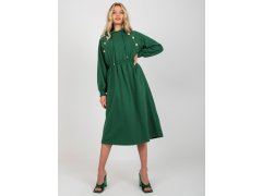 Tmavě zelené rozevláté mikinové šaty s kapucí