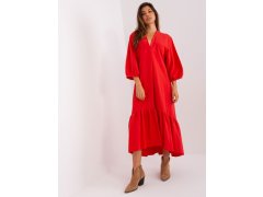 Červené midi šaty s volánem od ZULUNA