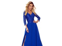 Elegantní dlouhé šaty s krajkovým výstřihem Numoco AMBER - modré