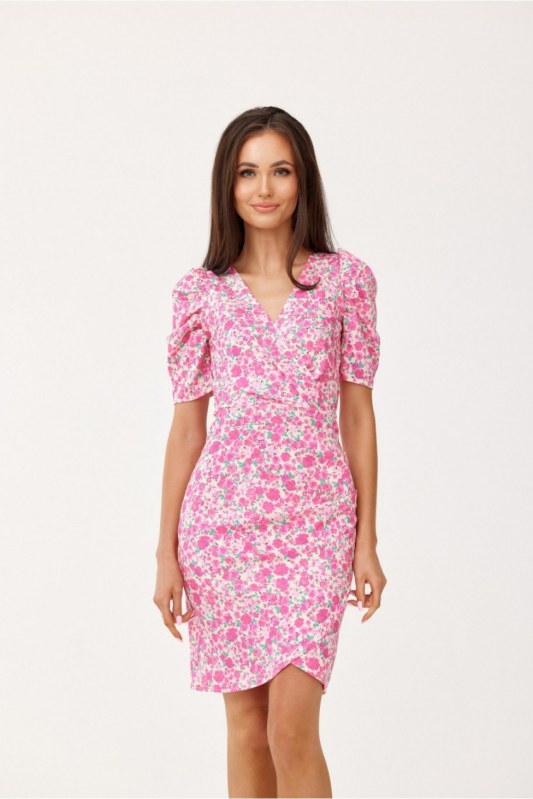 Dámské společenské šaty SUK0367-E46-46 růžovo/bílé - Roco Fashion - Dámské oblečení šaty
