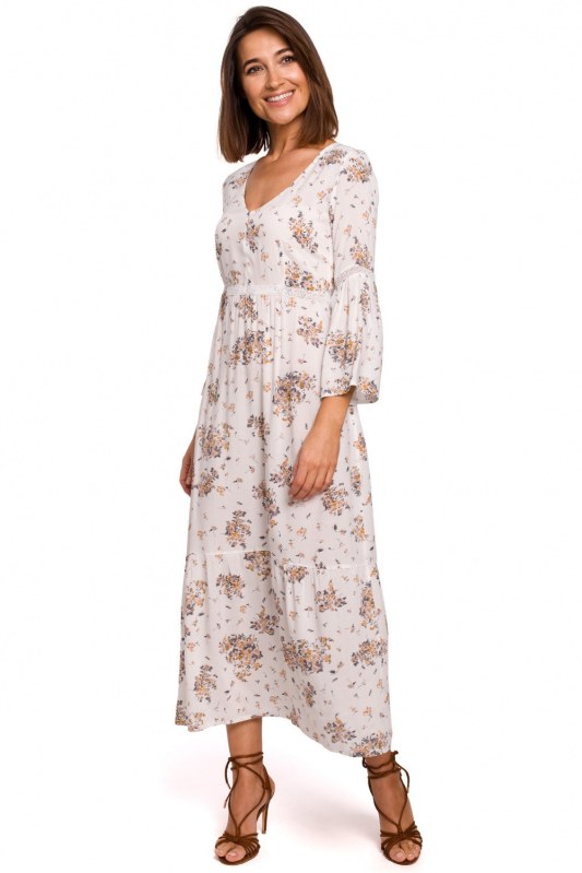 Dámské šaty S222 Ecru s květy - Stylove - šaty