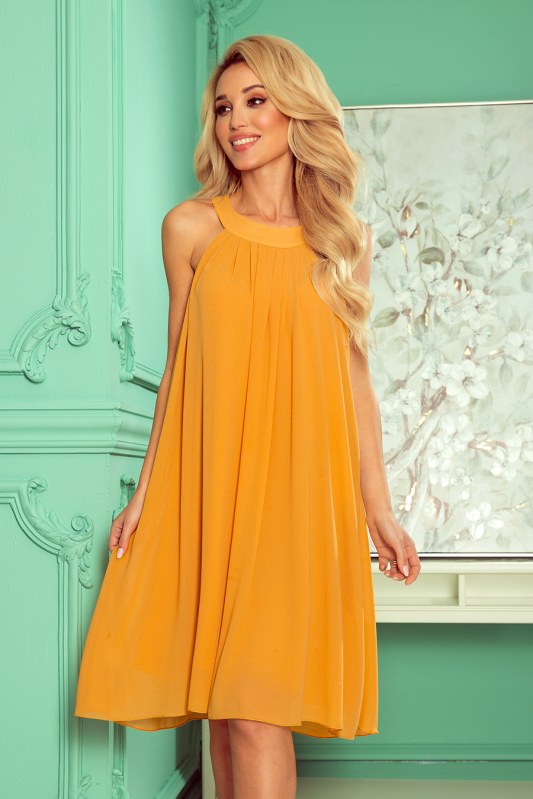 ALIZEE - Dámké šifonové šaty v medové barvě se zavazováním 350-3 - Dámské oblečení šaty